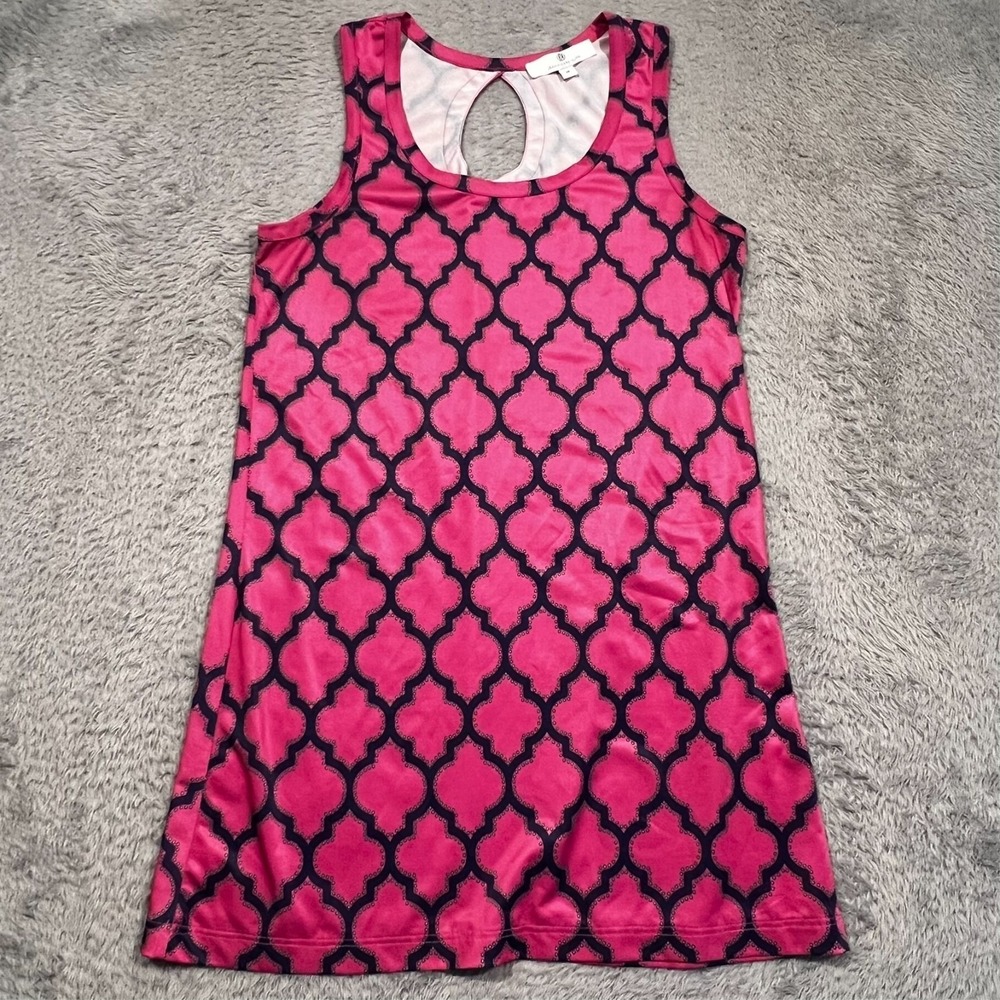 Jean-Pierre Klifa Sleeveless Top Women M Pink Navy Quatrefoil Keyhole Back Tank